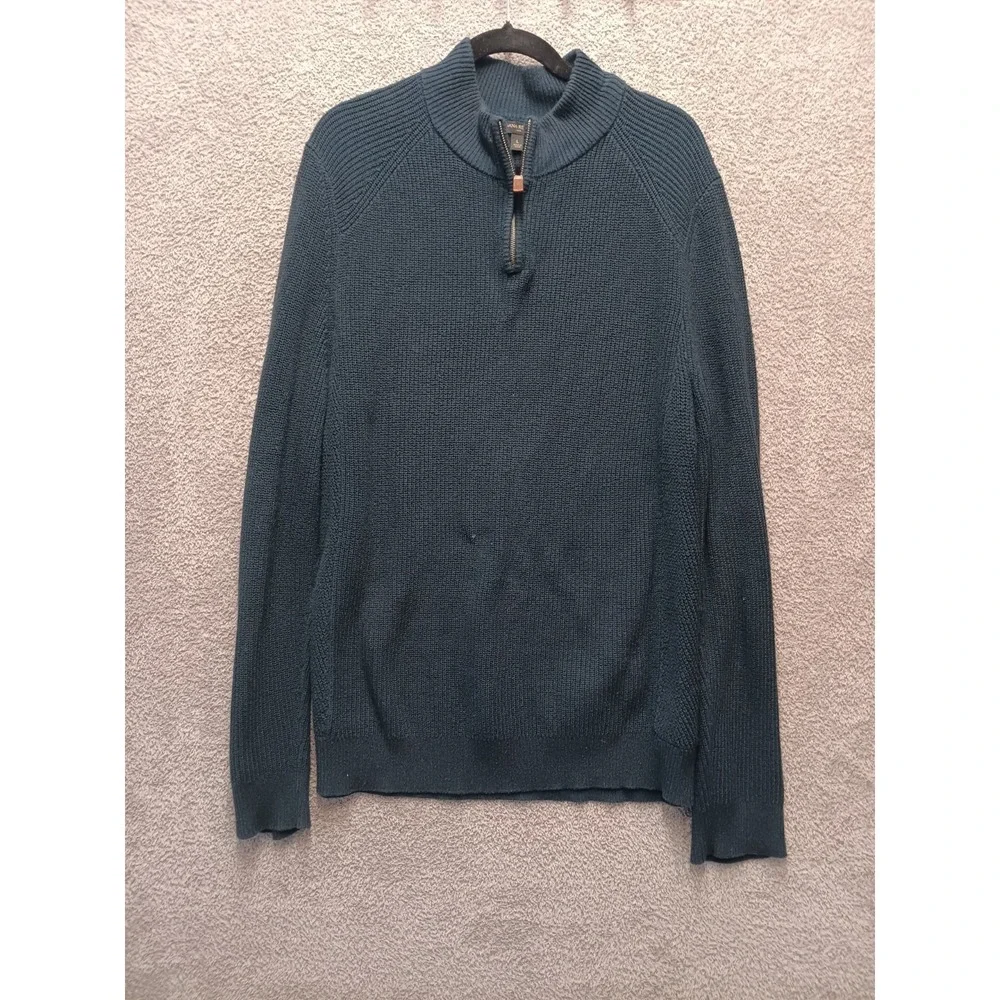 Banana Republic Men's Quarter Zip Knit Sweater‎ Blue Green Size L Cotton Blend
